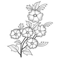 Free Vector line art and hand drawing flower art black and white flat design simple flower