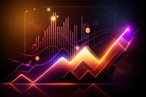 illustration of crypto market data, chart, silhouette crypto currency market, isometric, colorful gradient background photo