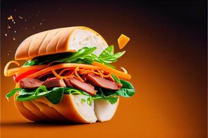 illustration of banh mi vietnam bread, food, studio, asian, Vietnamese sandwich , Vietnamese food, copy space photo