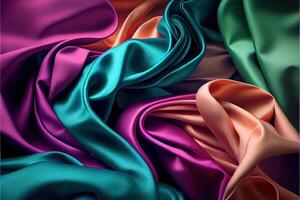 illustration of soft silk colorful fabric, texture and background photo