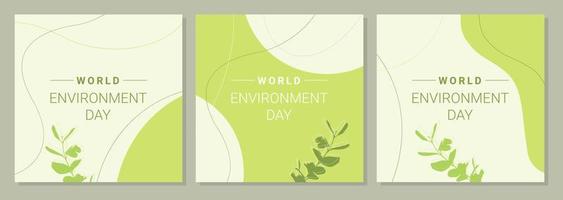 Posters set of World Environment Day , brochure, flyer templates. Eco organic line abstract shape drawing, boho style hand drawn design, simple vector