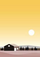 modern minimalist abstract illustration. farmhouse posters in the afternoon. Nature abstract landscape background. sky, mountains, sun and houses vector
