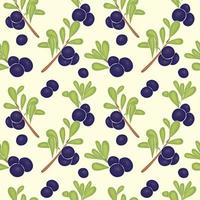 Pattern with blueberry branches hand drawing, no outline. vector