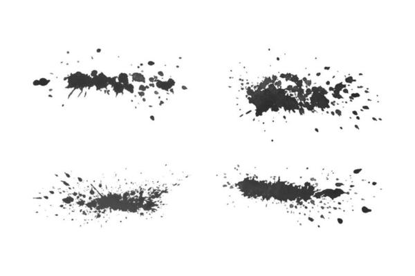 Stains and drops of watercolor splashes, streaks of paint strokes with splashes, design element. Monochrome.
