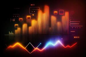 illustration of crypto market data, chart, silhouette crypto currency market, isometric, colorful gradient background photo