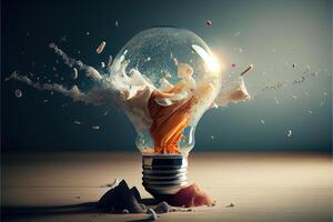 illustration of bright idea for business, education, star up growth, light bulbs on dark background, idea concept photo