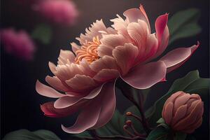 illustration of flowers concept art. Chinese digital art, style and background. Retro texture. Close focus. photo