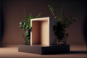 illustration of empty space podium display for product mockup natural background. Digital art photo