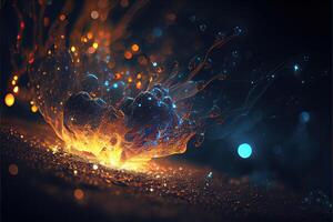 illustration of glowing particles waves , enlightenment photo