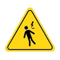 Shock danger icon. Voltage shock caution sign with electric lightning pictogram man. Warning, danger, yellow triangle sign. vector