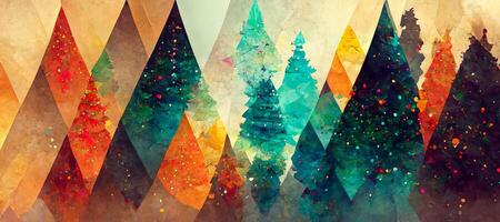 illustration of Abstract fantasy festive christmas tree background header wallpaper, winter abstract landscape. Christmas scene. Banner header. Digital art. photo