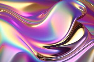 illustration of holographic liquid background. Holographic iridescent backdrop. Pearlescent gradient and foil effect for design prints. Rainbow metal photo