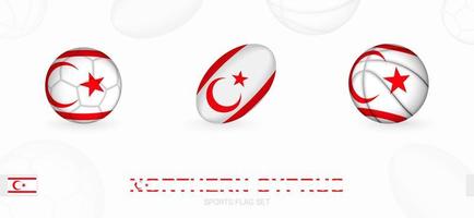 Sports icons for football, rugby and basketball with the flag of Northern Cyprus. vector