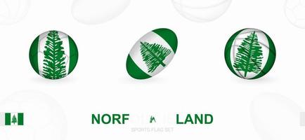 Deportes íconos para fútbol, rugby y baloncesto con el bandera de norfolk isla. vector