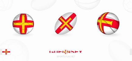 Sports icons for football, rugby and basketball with the flag of Guernsey. vector