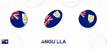 Sports icons for football, rugby and basketball with the flag of Anguilla. vector