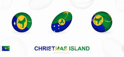 Sports icons for football, rugby and basketball with the flag of Christmas Island. vector