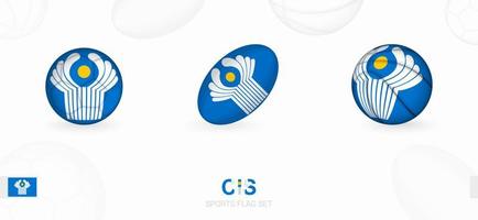 Sports icons for football, rugby and basketball with the flag of CIS. vector