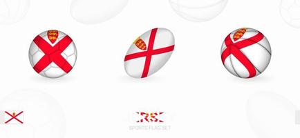 Sports icons for football, rugby and basketball with the flag of Jersey. vector