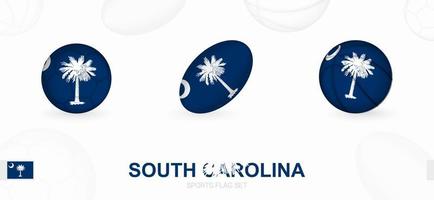 Sports icons for football, rugby and basketball with the flag of South Carolina. vector