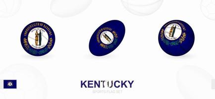 Deportes íconos para fútbol, rugby y baloncesto con el bandera de Kentucky. vector