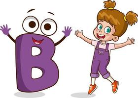 happy cute little kid studies alphabet letter B character vector