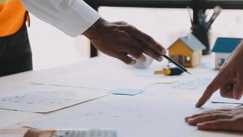 Architect concept, Architects working with blueprints in the office, Vintage Effect video