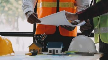 Architect concept, Architects working with blueprints in the office, Vintage Effect video