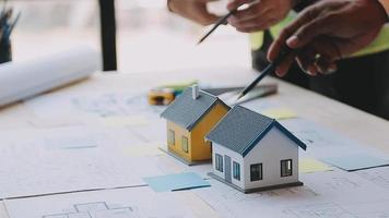 Architect concept, Architects working with blueprints in the office, Vintage Effect video