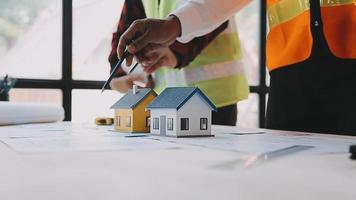 Architect concept, Architects working with blueprints in the office, Vintage Effect video