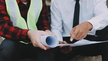 Architect concept, Architects working with blueprints in the office, Vintage Effect video