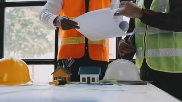 Architect concept, Architects working with blueprints in the office, Vintage Effect video