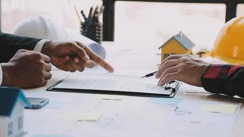 Architect concept, Architects working with blueprints in the office, Vintage Effect video