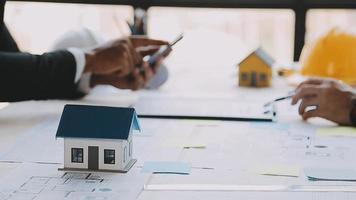 Architect concept, Architects working with blueprints in the office, Vintage Effect video