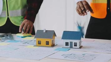 Architect concept, Architects working with blueprints in the office, Vintage Effect video