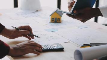 Architect concept, Architects working with blueprints in the office, Vintage Effect video