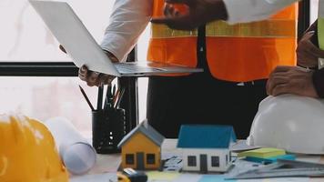 Architect concept, Architects working with blueprints in the office, Vintage Effect video