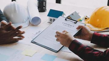 Architect concept, Architects working with blueprints in the office, Vintage Effect video