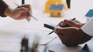 Architect concept, Architects working with blueprints in the office, Vintage Effect video