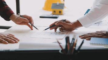 Architect concept, Architects working with blueprints in the office, Vintage Effect video