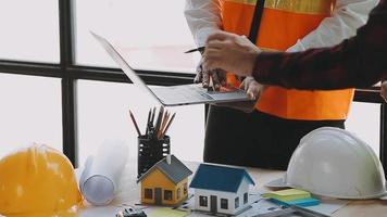 Architect concept, Architects working with blueprints in the office, Vintage Effect video