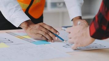 Architect concept, Architects working with blueprints in the office, Vintage Effect video