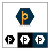 P letter logo on hexagon shape, logo design with multiple variations vector