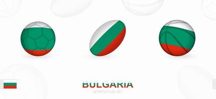 Deportes íconos para fútbol, rugby y baloncesto con el bandera de Bulgaria. vector