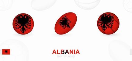 Deportes íconos para fútbol, rugby y baloncesto con el bandera de albania vector