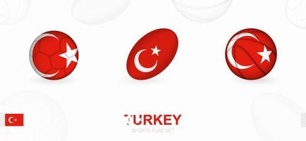 Sports icons for football, rugby and basketball with the flag of Turkey. vector