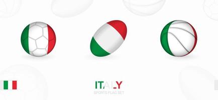 Sports icons for football, rugby and basketball with the flag of Italy. vector