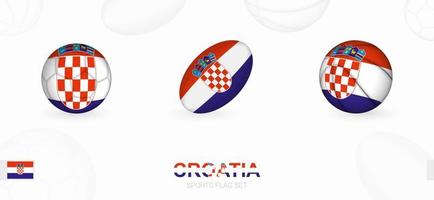 Deportes íconos para fútbol, rugby y baloncesto con el bandera de Croacia. vector