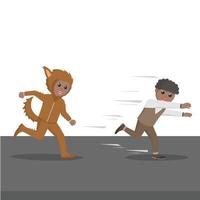 man african with werewolf costume chasing the man vector