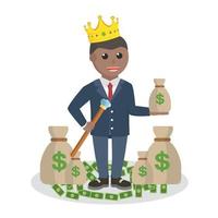 moderno Príncipe africano con dinero diseño personaje en blanco antecedentes vector